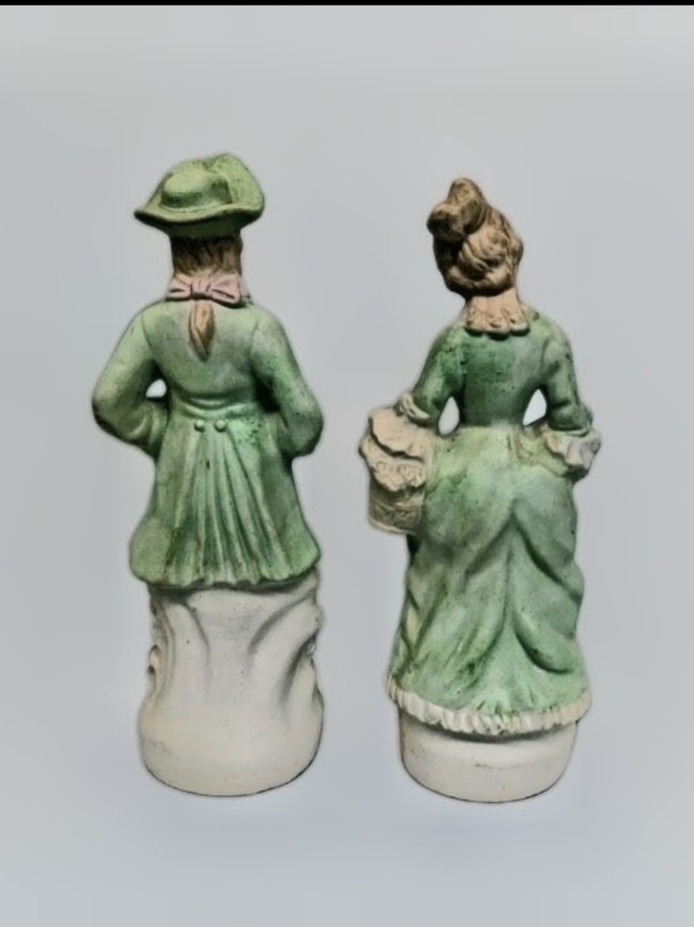 Hand-Painted Ceramic Courtship Couple Figurines in Green and Pink - Picture 2 of 3